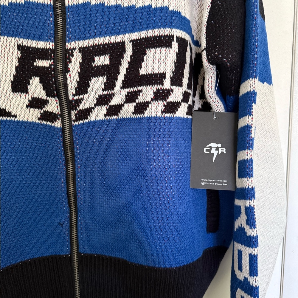 Copper Rivet Men's Racing Blue Zip-Up Knit Sweater, Size Small - Picture 3 of 9